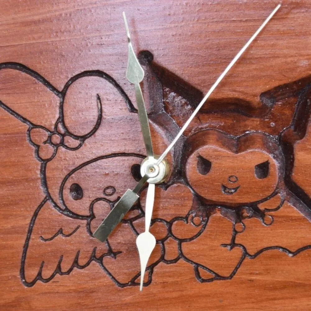 Handmade Wooden My Melody Hello Kitty Wall Clock Sanrio Fan Art Quartz
